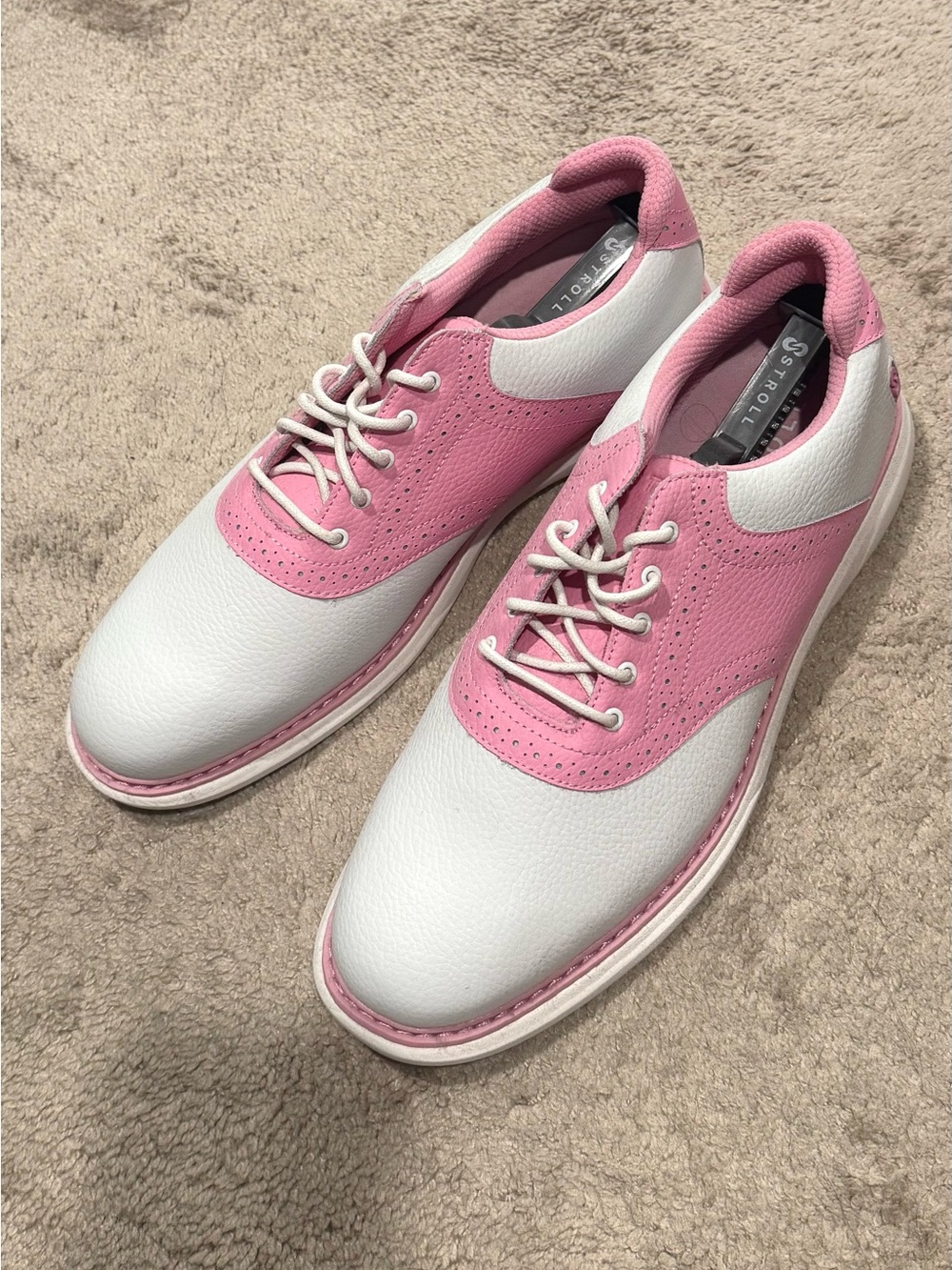 Stroll White & Pink Men’s Lace-Up Golf Shoes